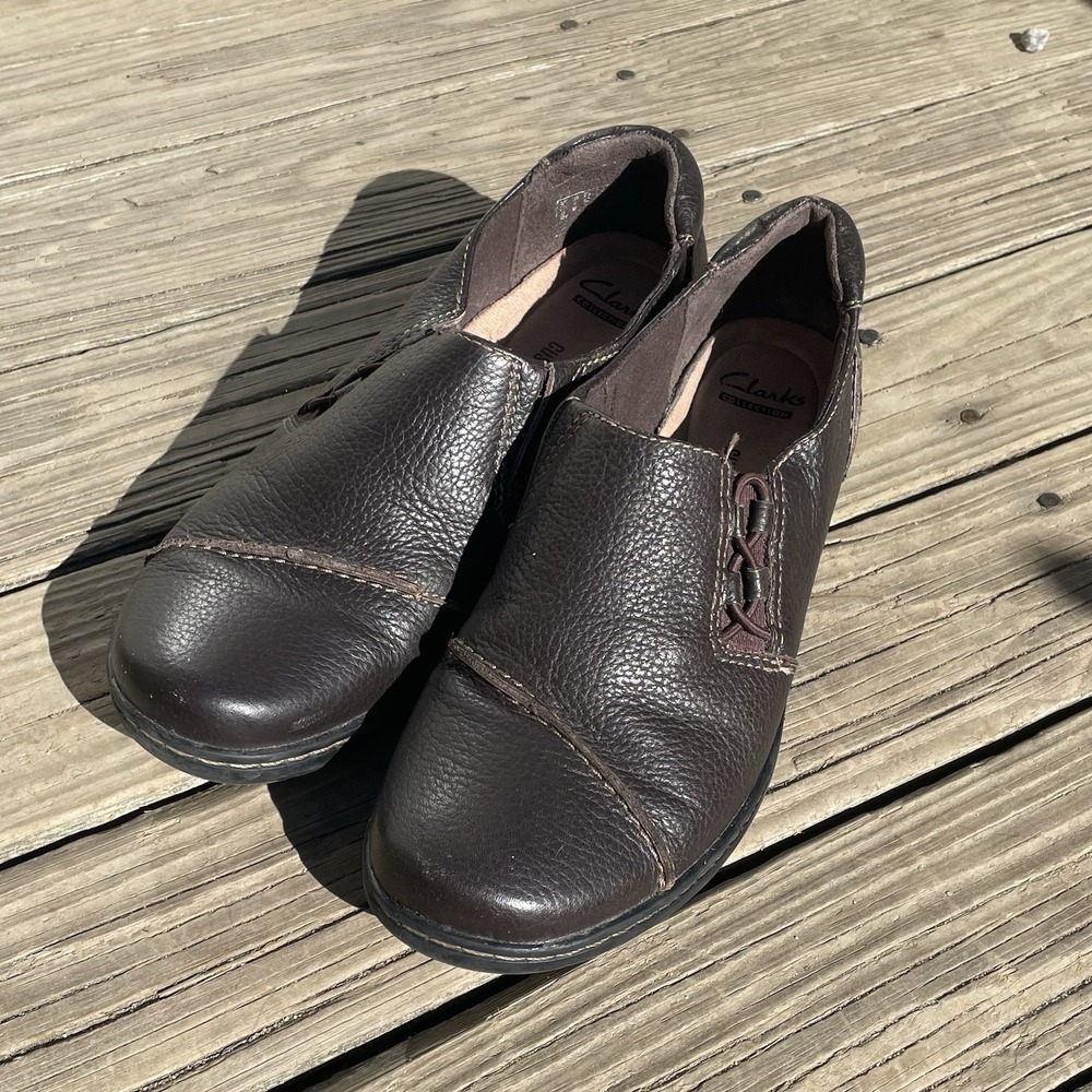 CLARKS Collection Women's Size 9 Brown Leather Slip On Cushion‎ Comfort Office